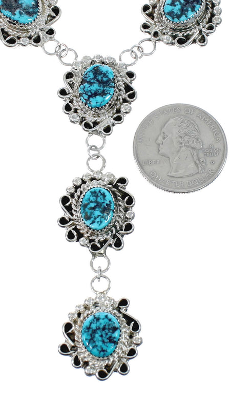 Native American Navajo Turquoise Sterling Silver Bead Necklace Earring Set JX130939